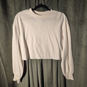 Divided Cropped Long-Sleeve Sweatshirt in Off-White